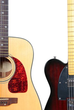 Color photo of an acoustic guitar on a white backgroundの写真素材