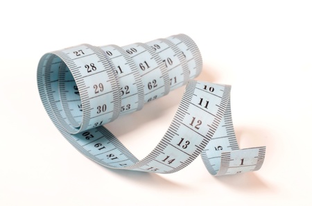 Color photo of a ruler on a white backgroundの写真素材