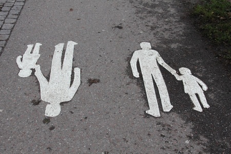 Color photo of an asphalt footpath in cityの写真素材