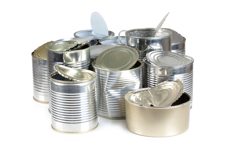 Color photo of metal cans in a landfillの写真素材
