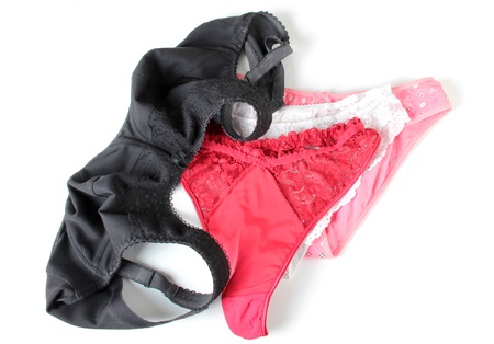Color photo of female underwear on a white backgroundの写真素材
