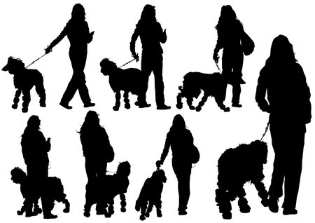 drawing of a young woman with a dogのイラスト素材