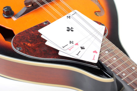Color photo of mandolin and cardの写真素材