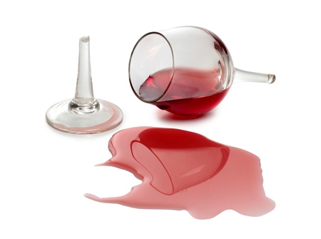 Color photo of broken glass and spilled wineの写真素材