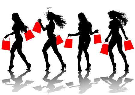 drawing of a young girl with shopping bagsのイラスト素材