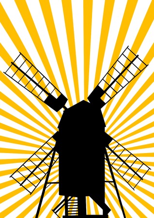 Vector drawing of an old mill on background of sunlightのイラスト素材