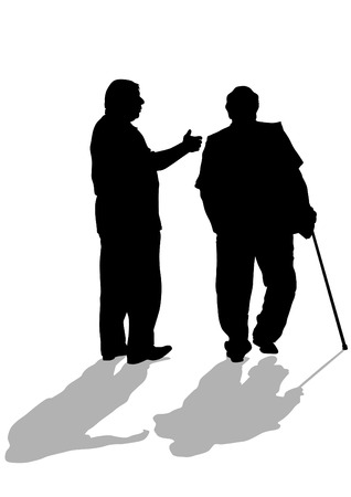 Vector drawing of two elderly men with caneのイラスト素材