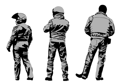 Vector drawing silhouettes of motorcyclists protective gearのイラスト素材