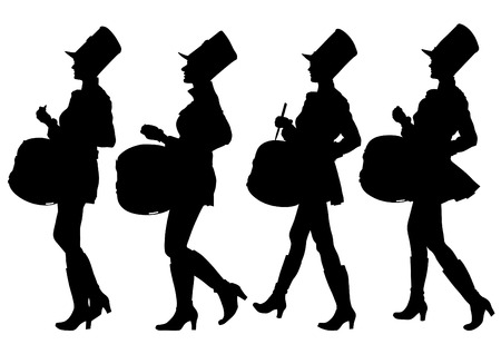 drawing girls with big drumsのイラスト素材