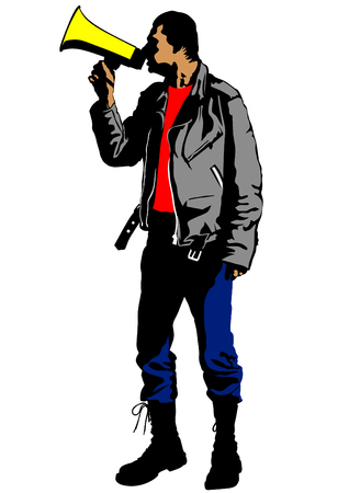 illustration of a young man with a megaphoneのイラスト素材