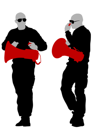 illustration of a young man with a megaphoneのイラスト素材