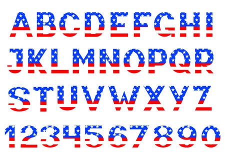 Letters and numbers alphabet of American flagのイラスト素材
