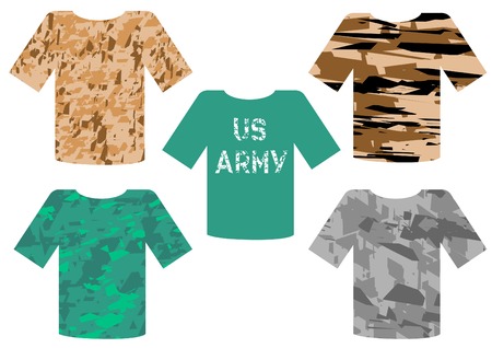 Set of military camouflage fabric T-shirtsのイラスト素材