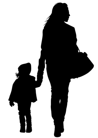 Silhouette of a mother and daughter on the walkのイラスト素材