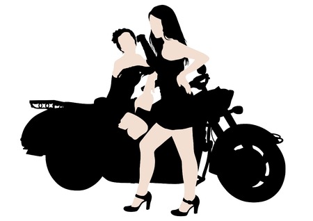 Silhouettes of motorcycl and beauty womenのイラスト素材
