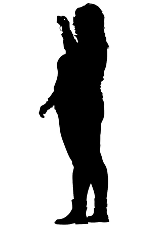women with a photo camera on white backgroundのイラスト素材