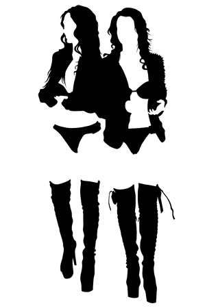 Young women in black clothes on white backgroundのイラスト素材
