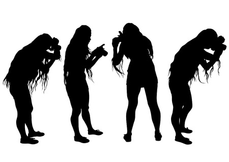 Girl with long hair and a cameraのイラスト素材