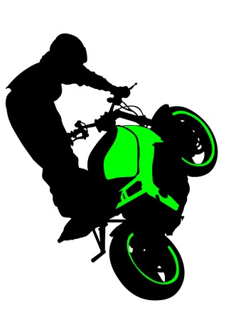 Motorcyclist performed extreme stunts on a white backgroundのイラスト素材