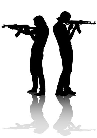 Soldier in uniform with gun on white backgroundのイラスト素材