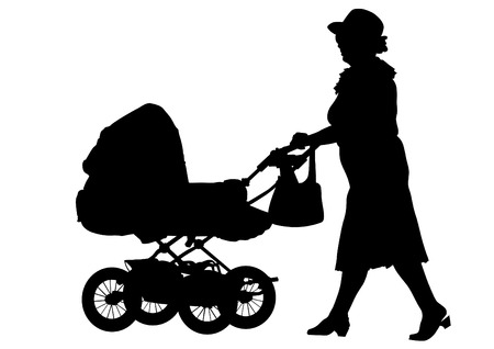 Families with child and carriage on white backgroundのイラスト素材