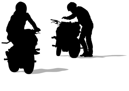 Motorcyclist performed extreme stunts on a white backgroundのイラスト素材