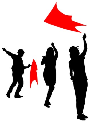 Silhouette of people with kite on white backgroundのイラスト素材