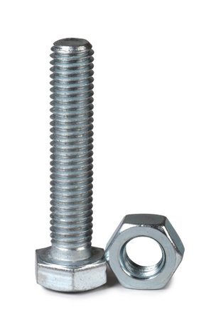 Large metal screw on a white background