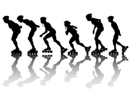 Silhouette athletes of skates on white backgroundのイラスト素材