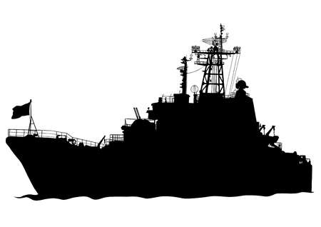 Silhouette of a large warship on a white backgroundのイラスト素材
