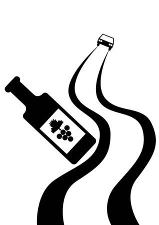 Large glass of wine and a car on a white backgroundのイラスト素材