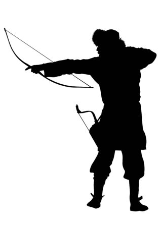 Silhouette of Mongol warrior with a bow on a white backgroundのイラスト素材