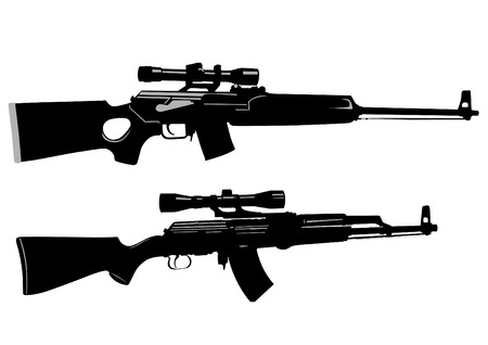 Modern automatic weapons on a white backgroundのイラスト素材