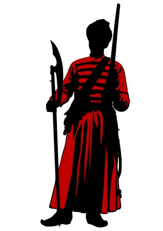 Soldiers in historic uniforms on a white backgroundのイラスト素材