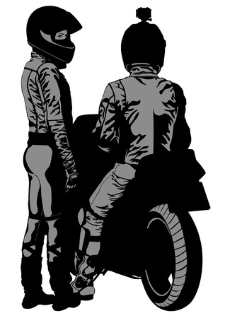 Couples people and sport bike on white backgroundのイラスト素材