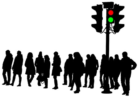 Silhouettes big crowds people on streetのイラスト素材