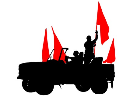 Soldier in uniform with flag on white backgroundのイラスト素材