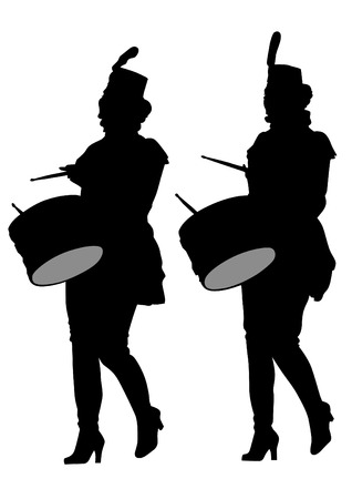 Younge girls with big drums on white backgroundのイラスト素材