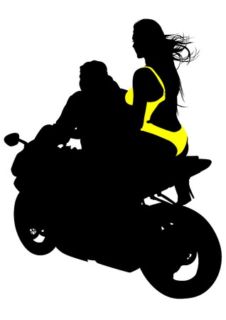 Silhouettes of motorcycl and baeuty women on whit backgroundのイラスト素材