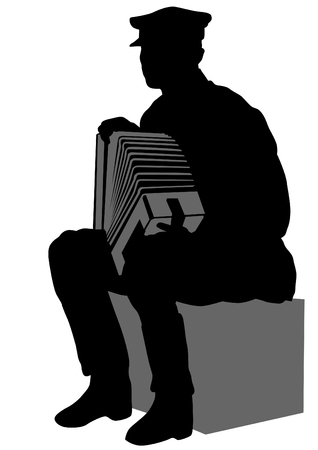 Music man whit accordion on white backgroundのイラスト素材