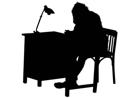 Woman in office at a desk on a white backgroundのイラスト素材