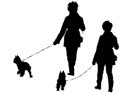 Lady with her dog on a white backgroundのイラスト素材