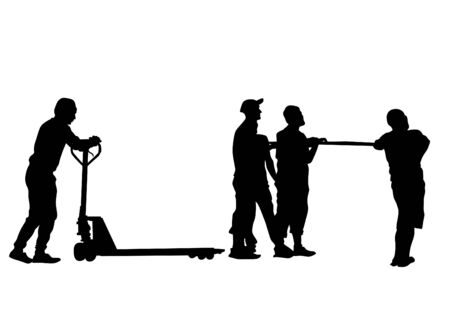 Working out of store with a cart on a white backgroundのイラスト素材