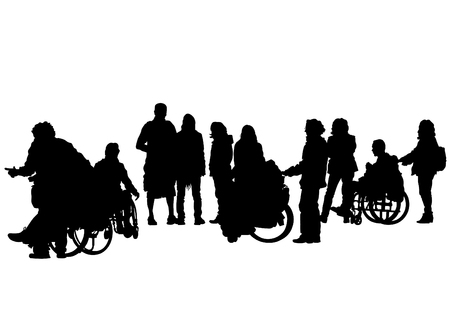 Silhouettes wheelchair and women on white backgroundのイラスト素材