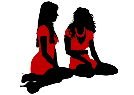 Young girls in dress on white backgroundのイラスト素材