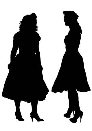 Young girls in dress on white backgroundのイラスト素材