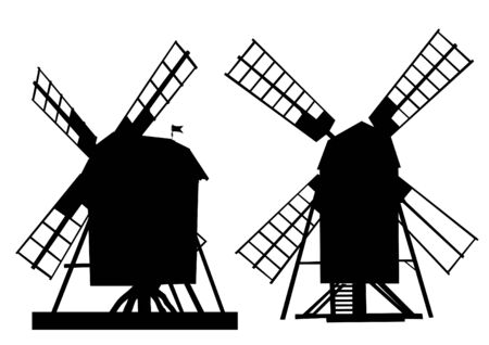 Village old mill on white backgroundのイラスト素材