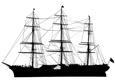 Silhouette of big ship on white backgroundのイラスト素材