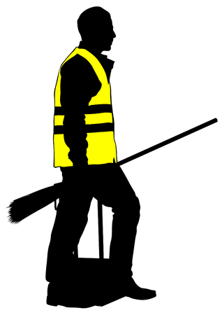 Janitor in signal vest on white backgroundのイラスト素材
