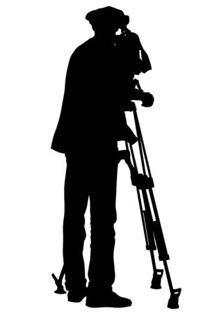 Journalist and tripod of video camera on white backgroundのイラスト素材